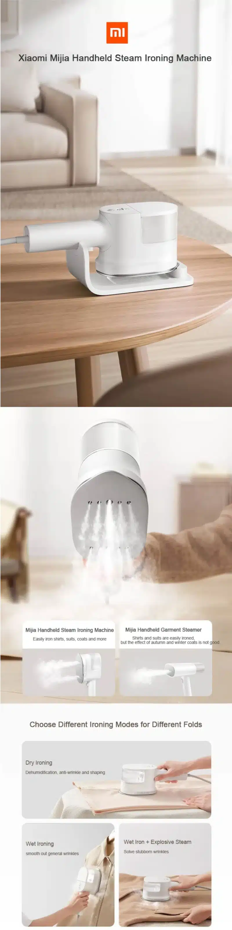 Xiaomi Mijia Handheld 30kPa Steam Iron Mite Removal for Clothes