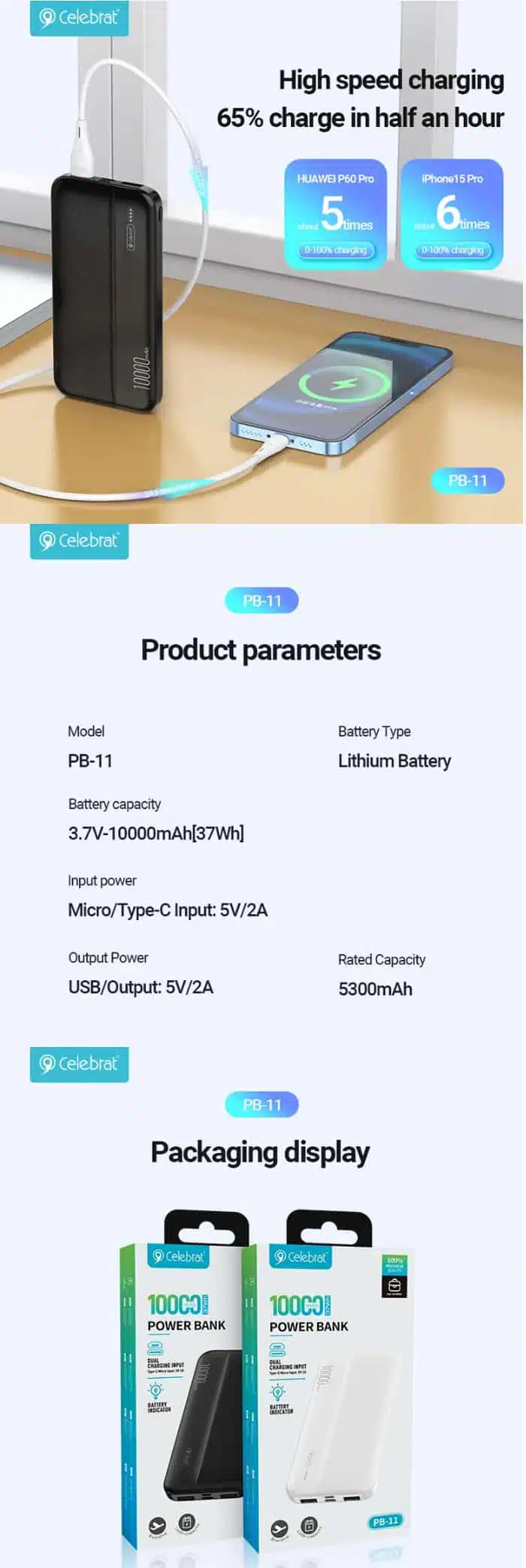 Yison Celebrat PB-11 10000mAh Portable Power Bank