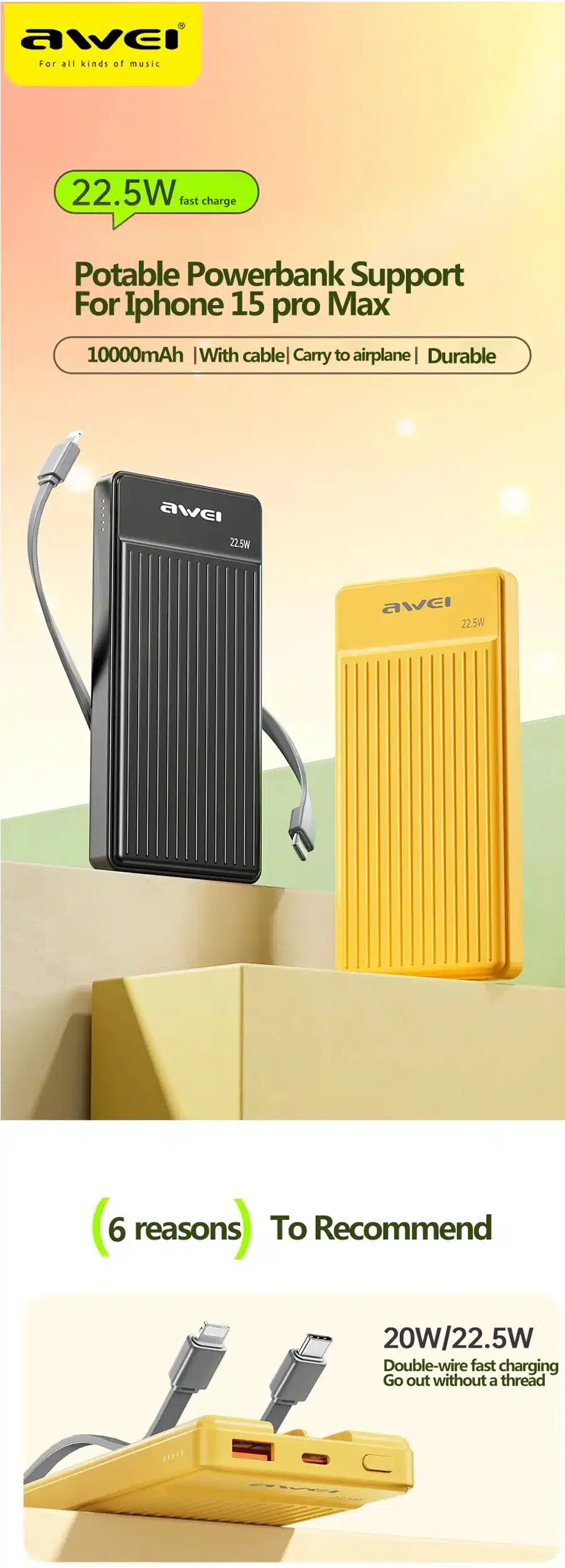 Awei P88K 10000mAh 22.5w Fast Charging Powerbank
