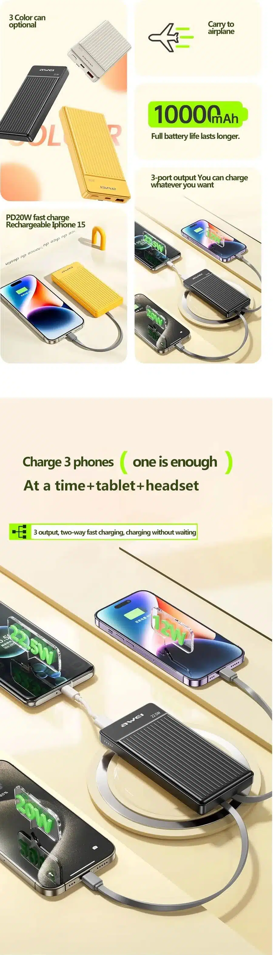 Awei P88K 10000mAh 22.5w Fast Charging Powerbank