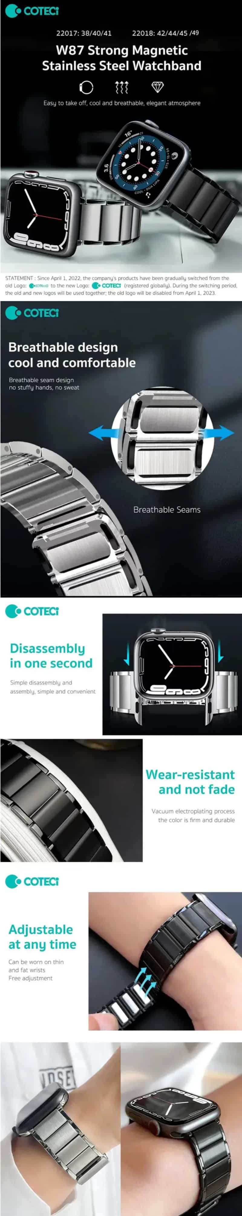 COTECi W87 Strong Magnetic Metal Watch Band for iWatch Serise