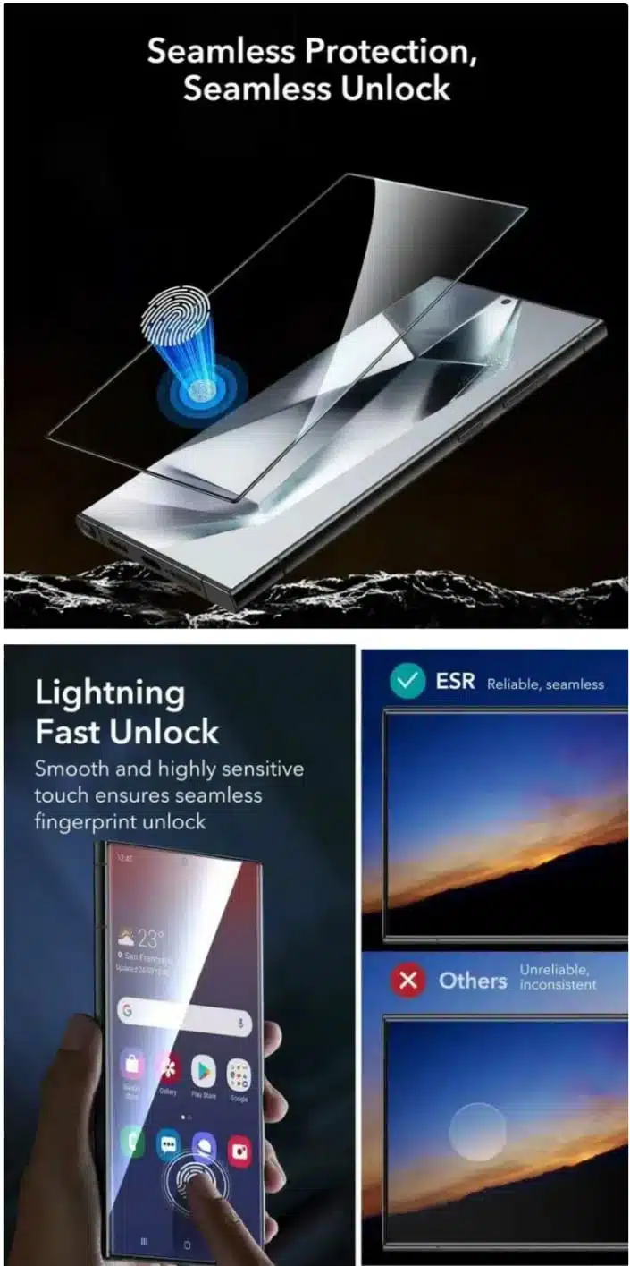 ESR Galaxy S23 Ultra Screen Protector Full Cover Tempered Glass with Installation Frame