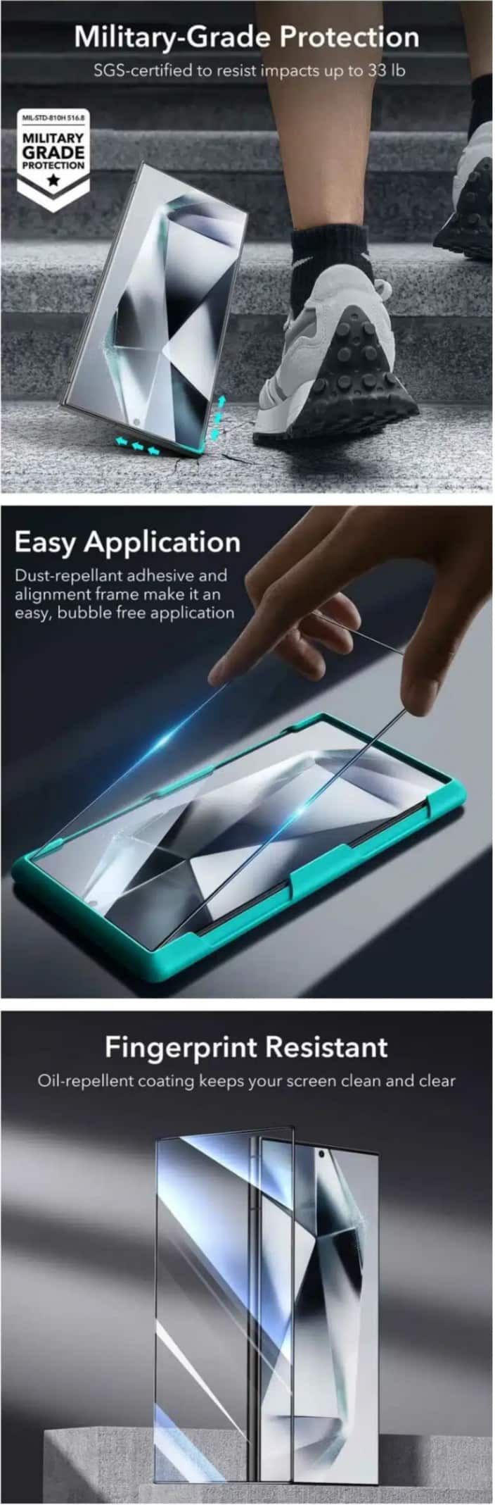 ESR Galaxy S23 Ultra Screen Protector Full Cover Tempered Glass with Installation Frame