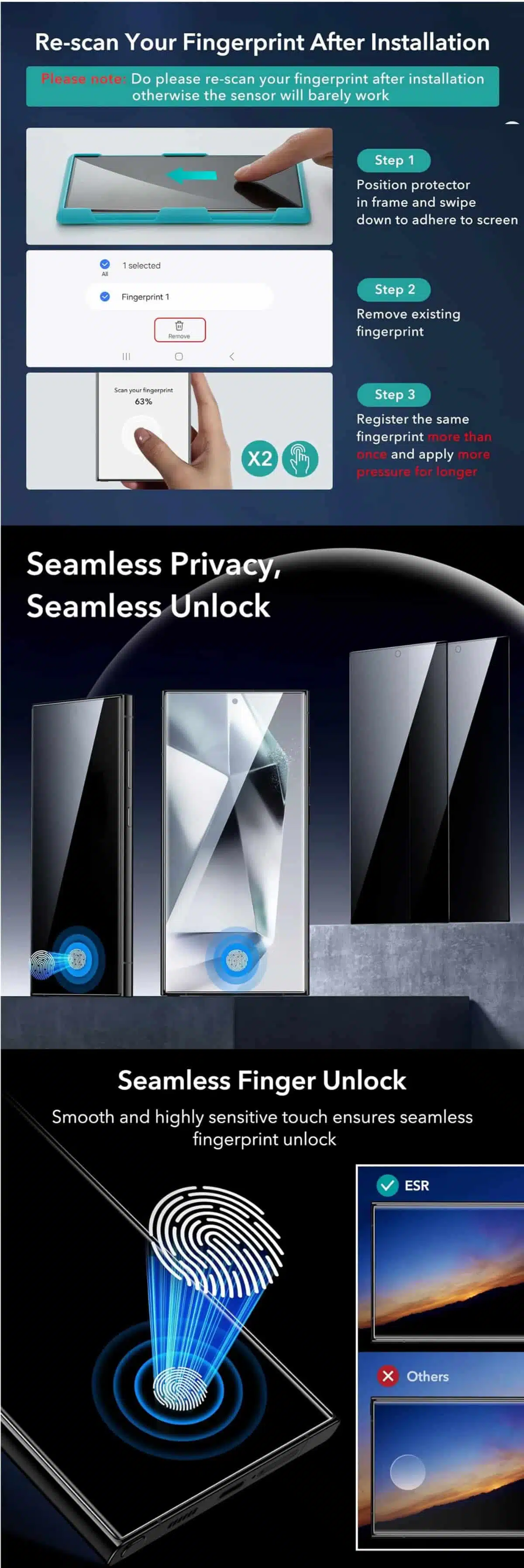 ESR Galaxy S24 Ultra Anti Spy Tempered-Glass Privacy Screen Protector