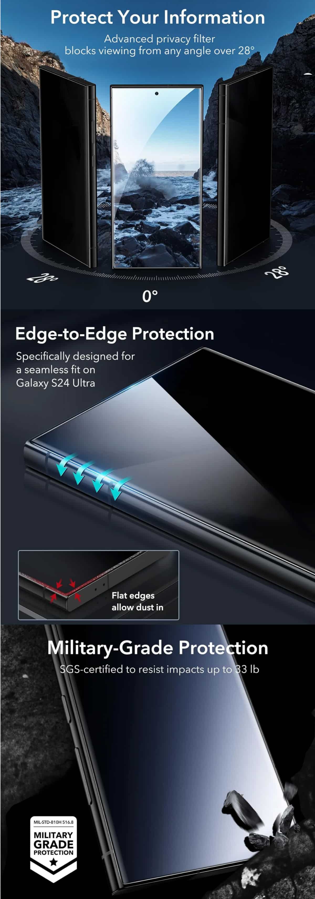 ESR Galaxy S24 Ultra Anti Spy Tempered-Glass Privacy Screen Protector
