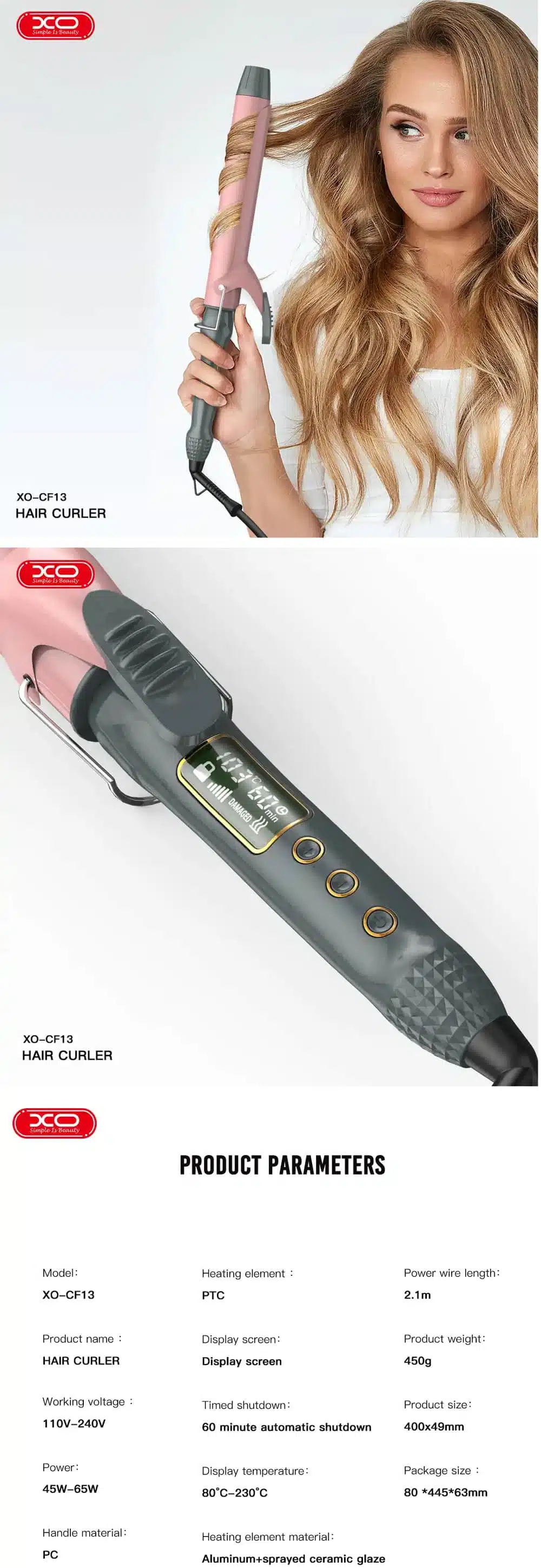 XO CF13 Single Tube Curling Rod Hair Curler