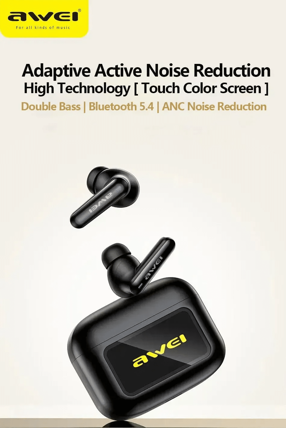 Awei T56 ANC Earbuds with Touch Screen Display 3