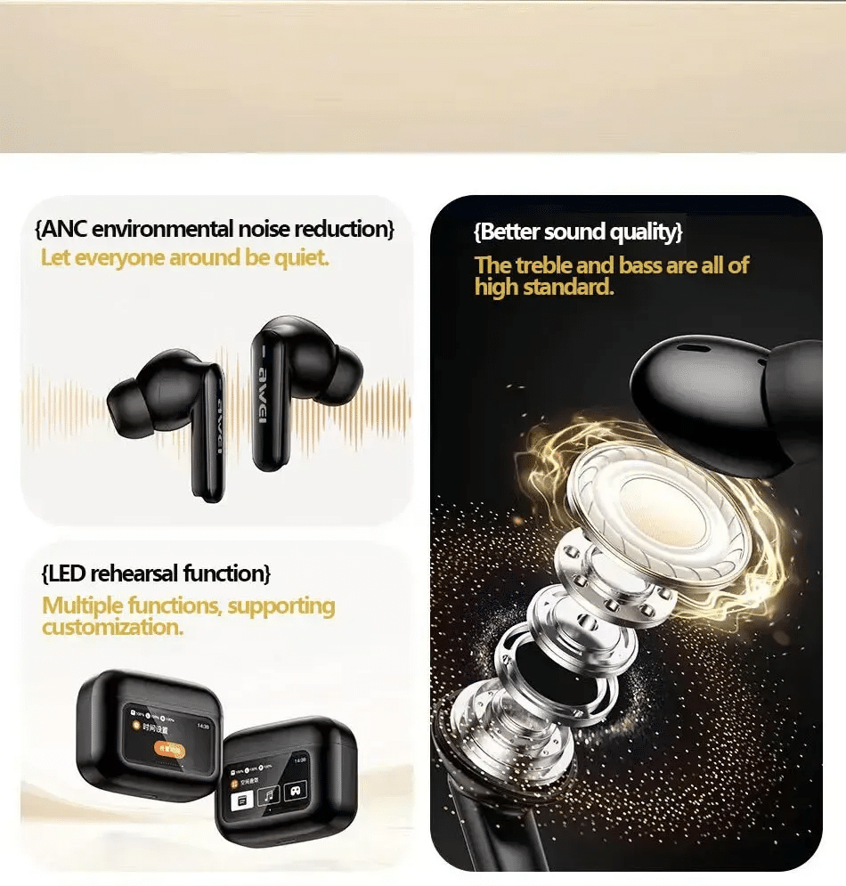 Awei T56 ANC Earbuds with Touch Screen Display 4