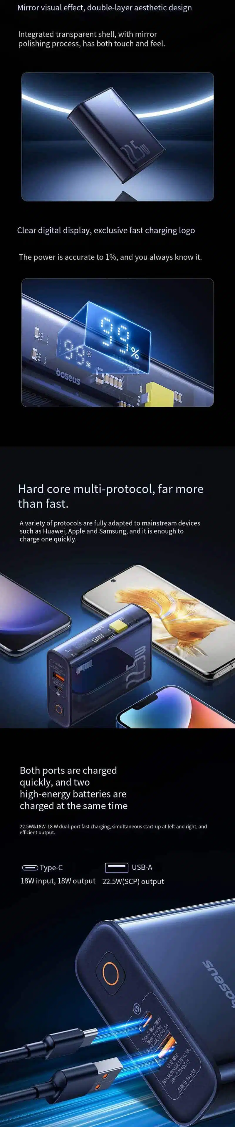 Baseus 22.5W 20000mAh Mini Semi Transpharent Digital Display Quick Charge Power Bank