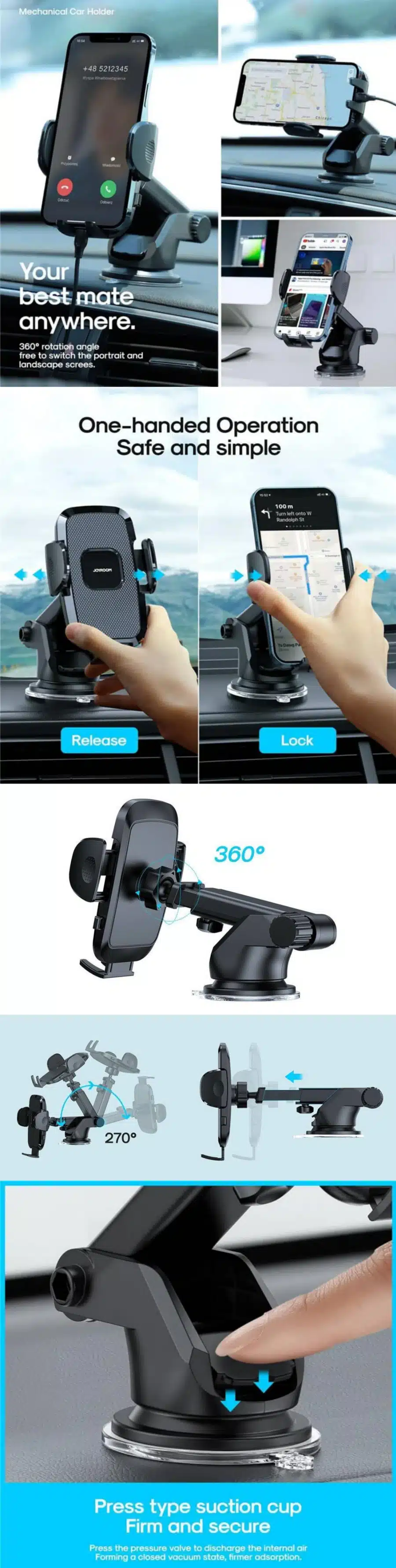 JOYROOM JR-ZS259 360-degree Rotating Mechanical Dashboard Car Holder