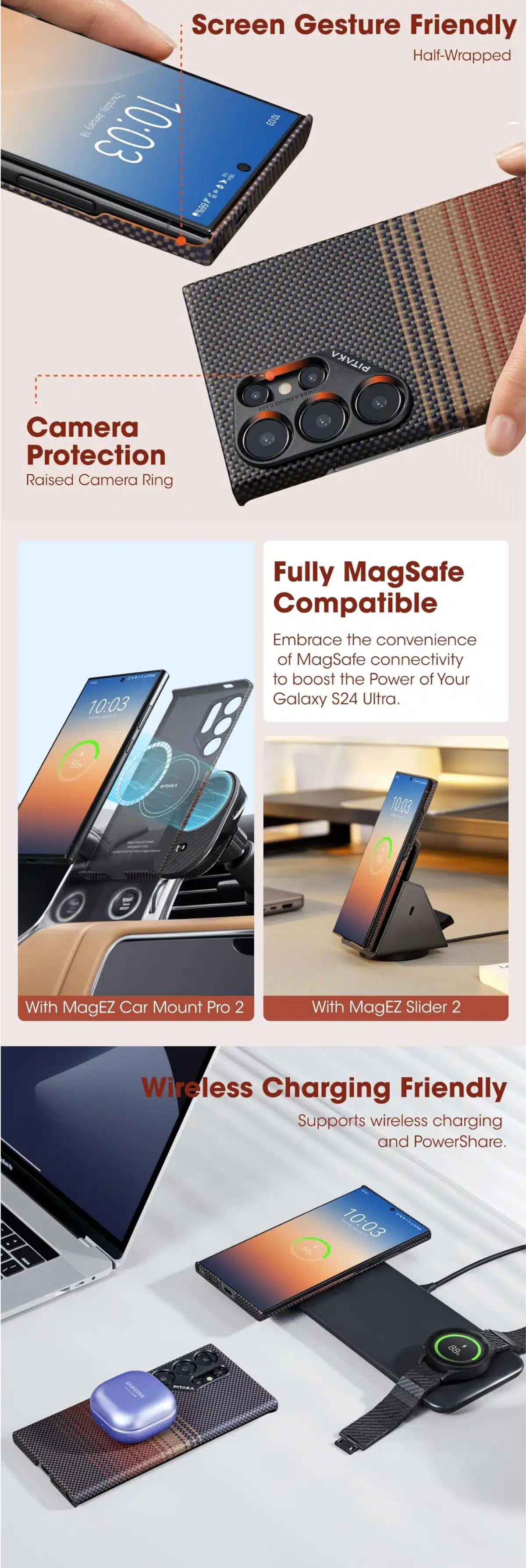 PITAKA Galaxy S24 Ultra MagEZ Case 4 Case-Less Thin Case - Sunset