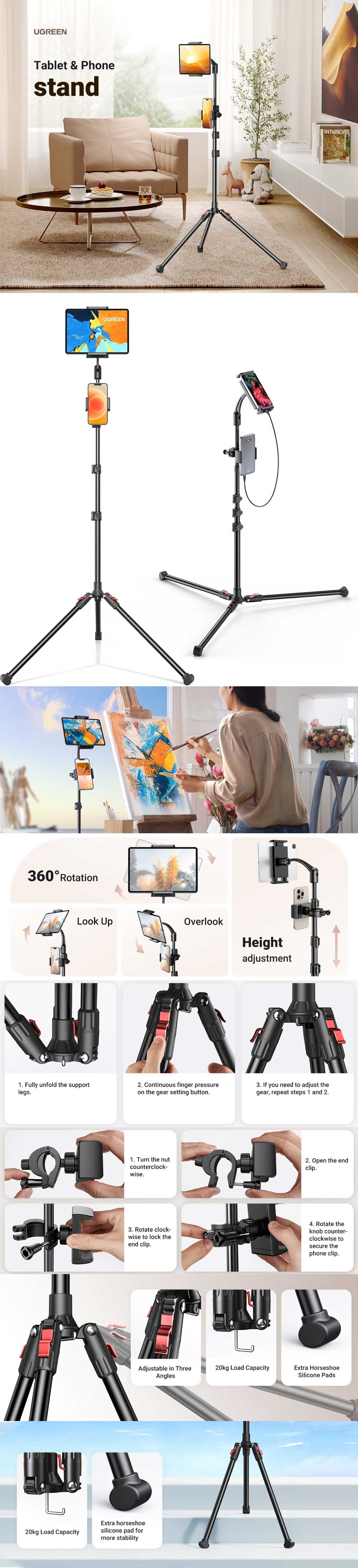 UGREEN LP585 Tablet and Phone Tripod Stand 15647 5