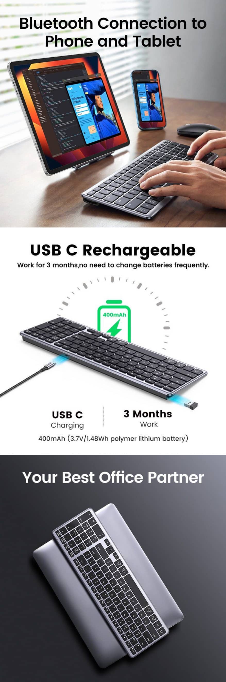 UGREEN Wireless Bluetooth Membrane Keyboard 15258 3