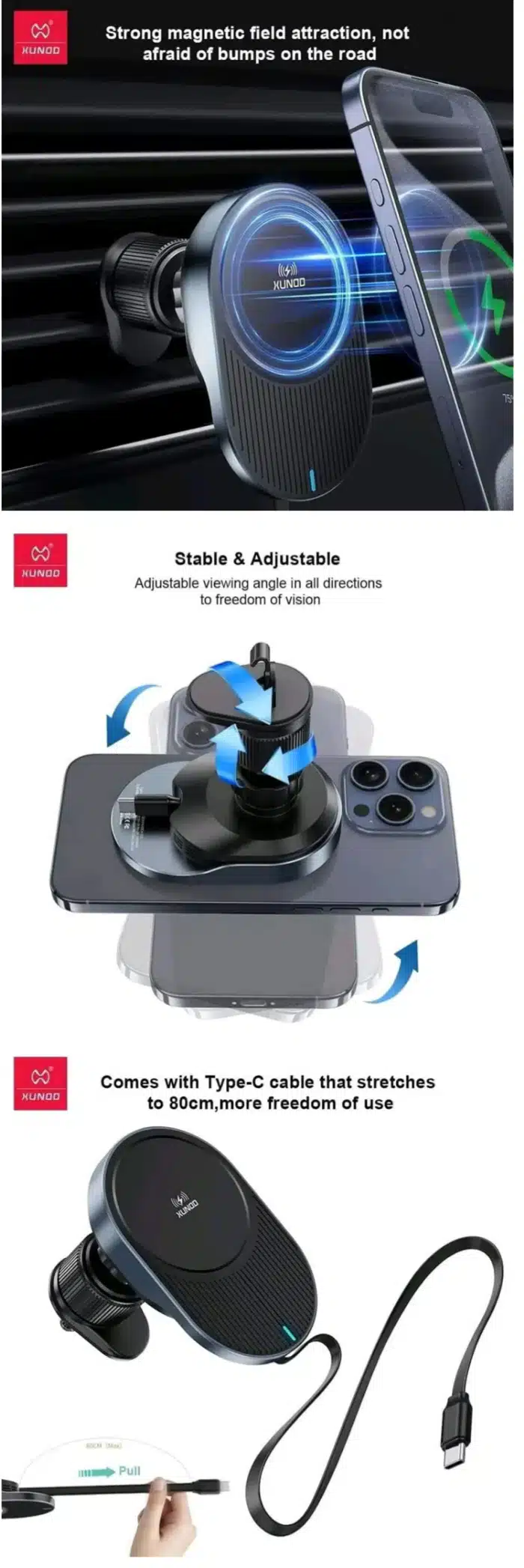 XUNDD XDCH-076 15W Wireless Charging of Car Mouted Bracket