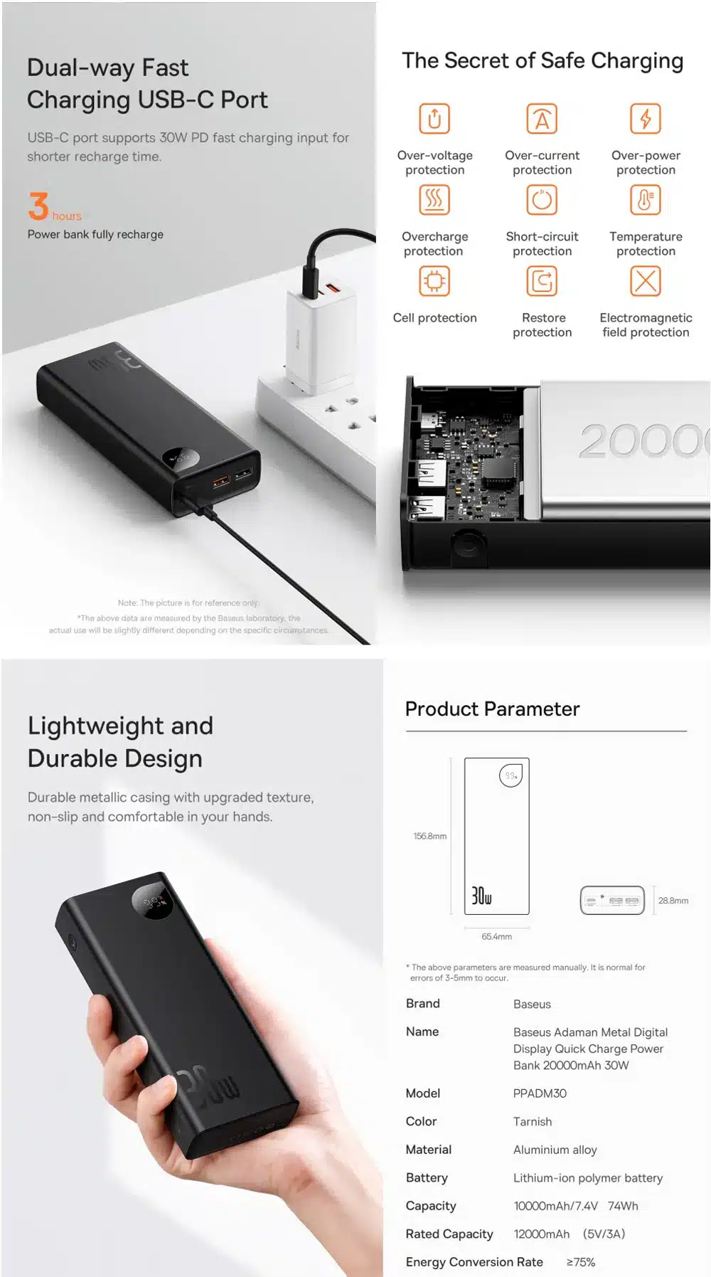 Baseus Adaman 30W 20000mAh Metal Digital Display Quick Charge Power Bank