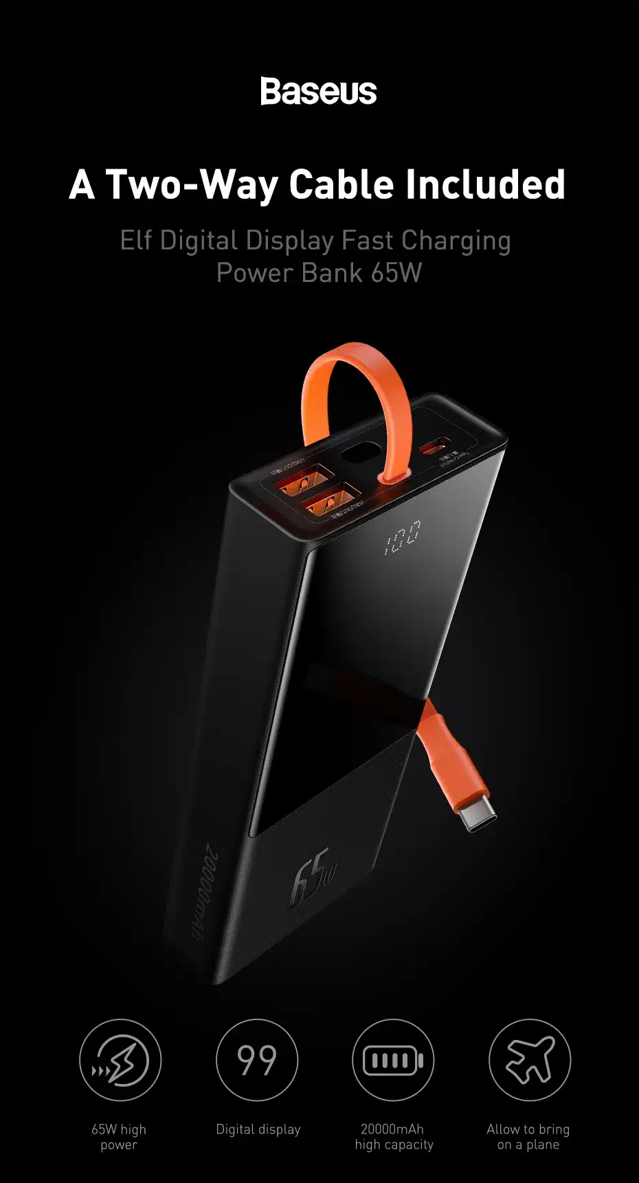 Baseus Elf Power Bank 65W 20000mAh 10