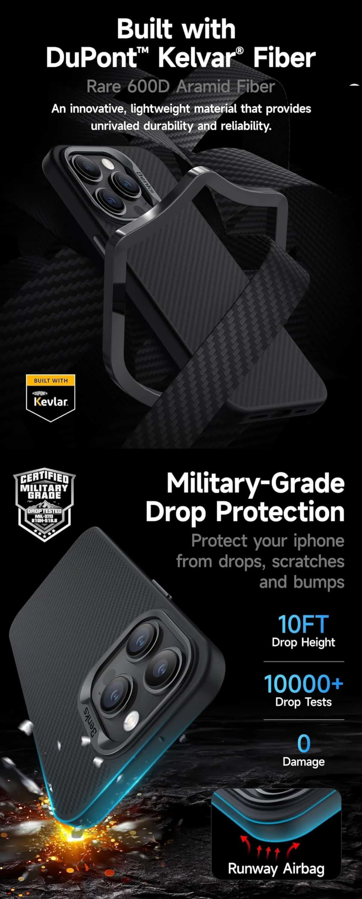 Benks iPhone 15 Pro / 15 Pro Max MagClap ArmorPro Case Built with Kevlar® 600D