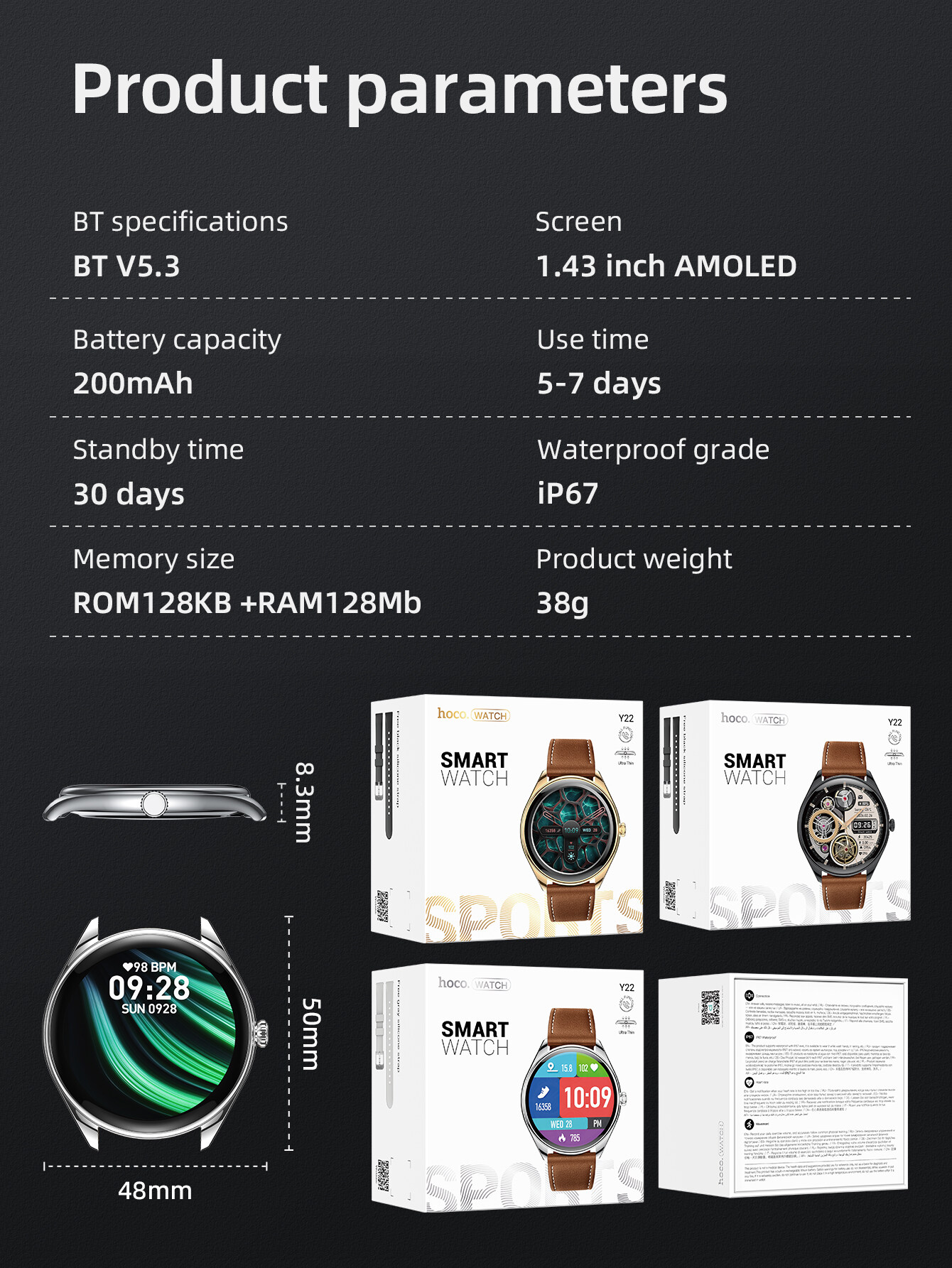 HOCO Y22 AMOLED Bluetooth Calling Smart Watch 5