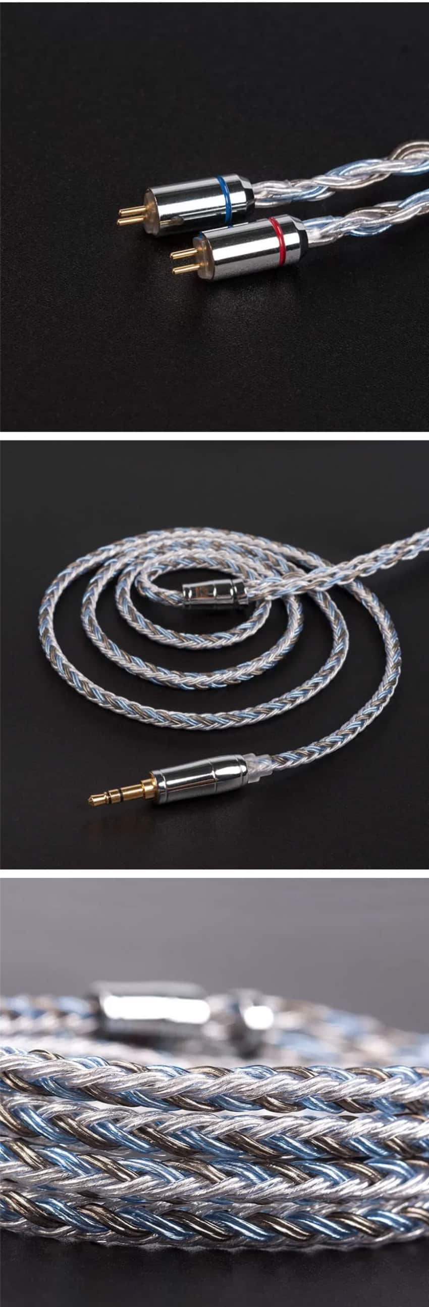 KBEAR 16 Core Upgraded Silver Plated Copper Cable for Earphone 2 Pin