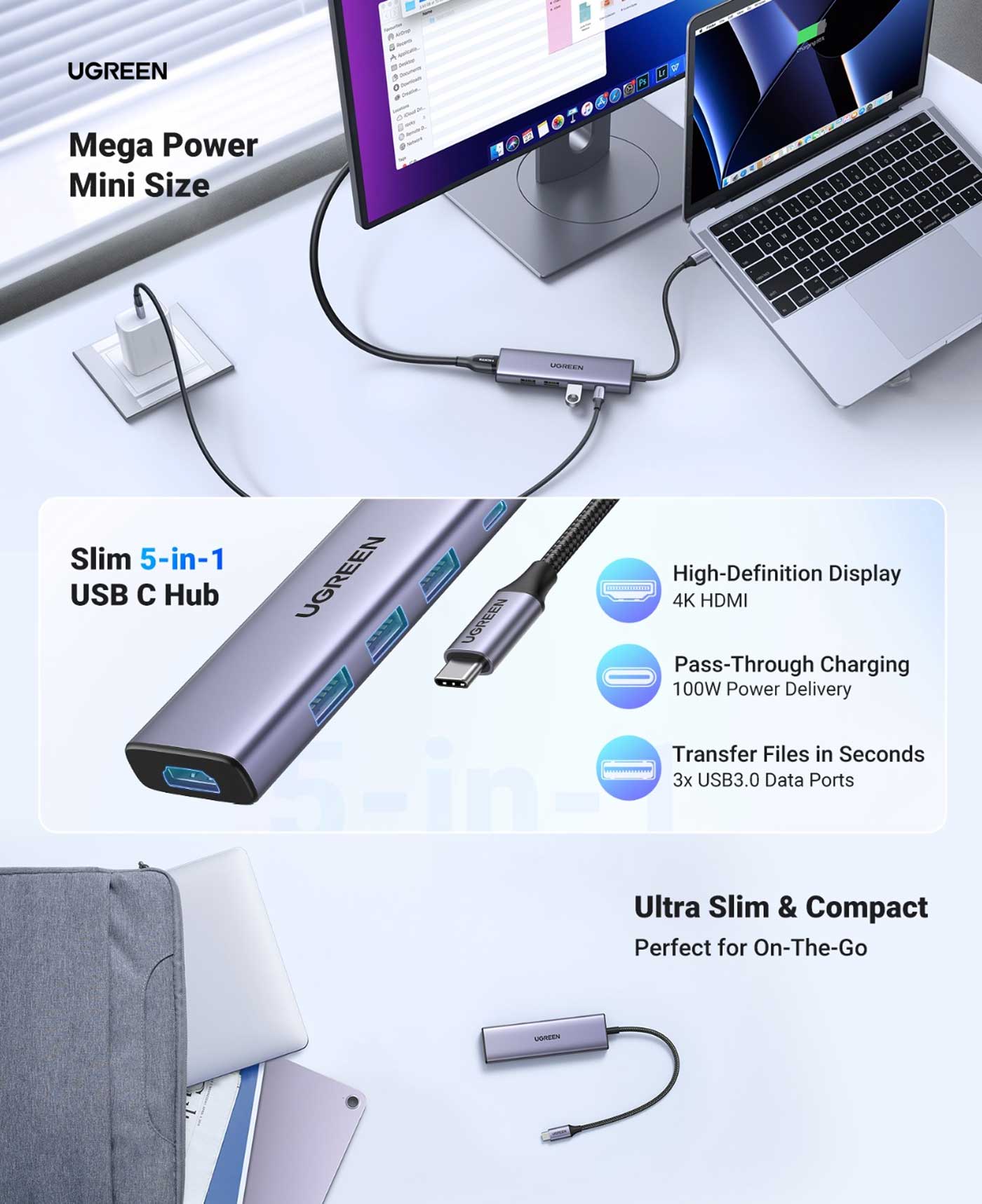 UGREEN CM511 USB C Multifunction 5 in 1 Docking Station HUB 15596 2