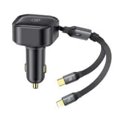 USAMS US-CC219 30W Fast Car Charger with 2 IN 1 Built-in Stretchable Fast Charging Cable