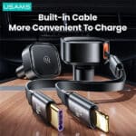 USAMS US-CC219 30W Fast Car Charger with 2 IN 1 Built-in Stretchable Fast Charging Cable