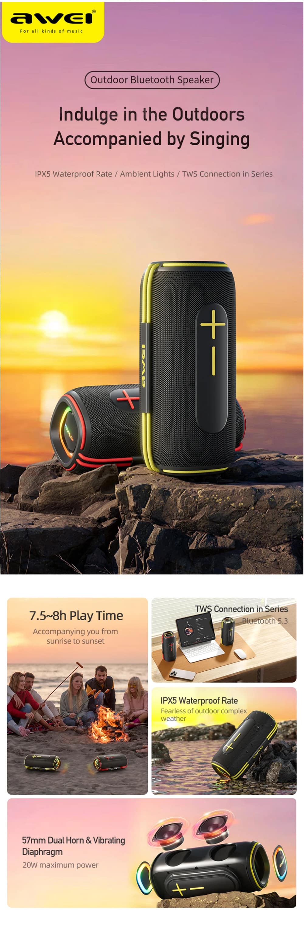 Awei KA5 20W Portable Bluetooth Speaker