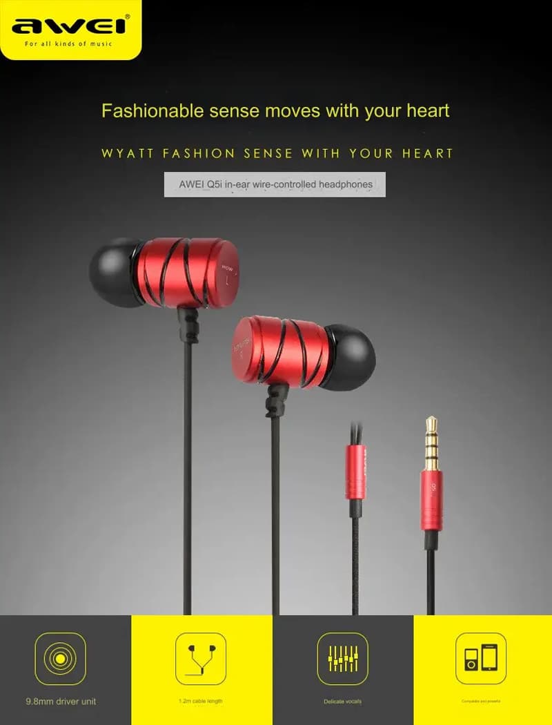 Awei Q5I Supper Bass In-Ear Earphone with Mic