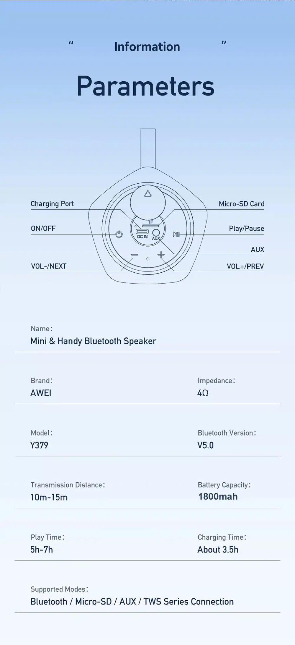 Awei Y379 Mini Portable Bluetooth Speaker