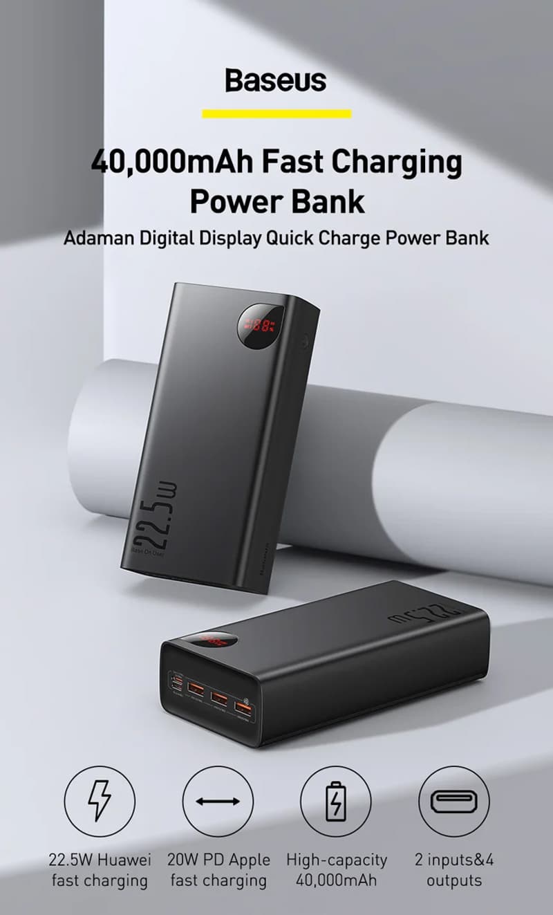 Baseus Adaman 40000mAh 22.5W Metal Digital Display Quick Charge Power Bank