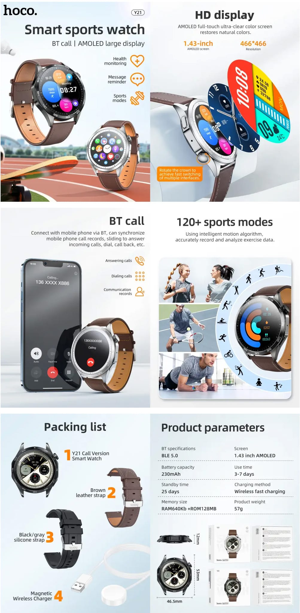 HOCO Y21 AMOLED Bluetooth Calling Sports Smart Watch