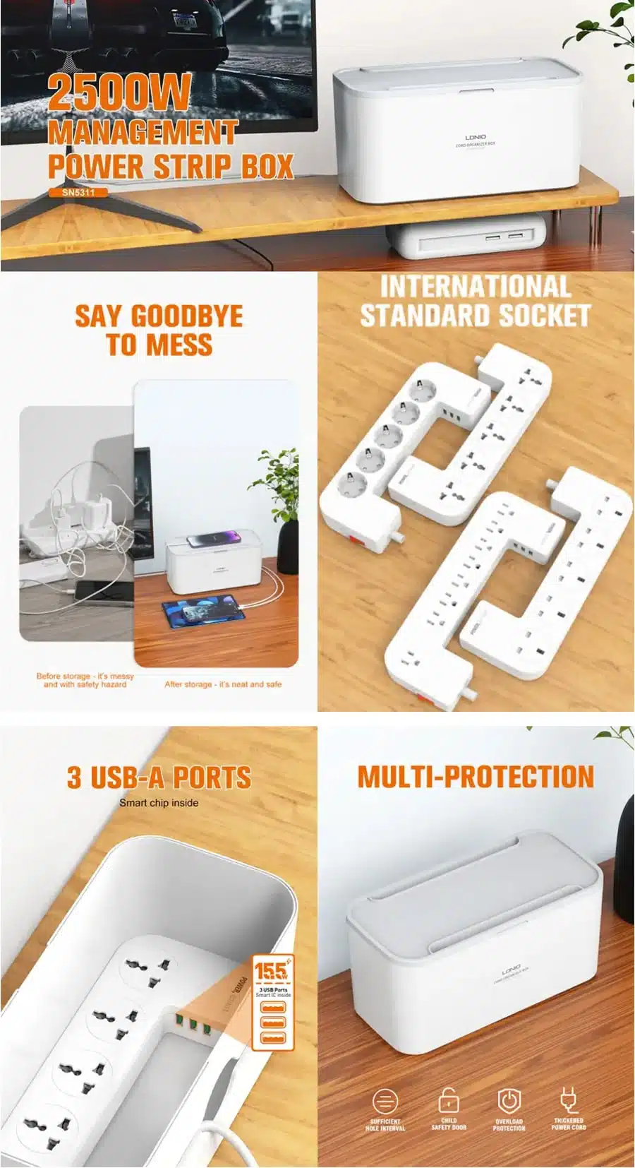 Ldnio SN5311 Smart Power Socket Storage Box 2500W