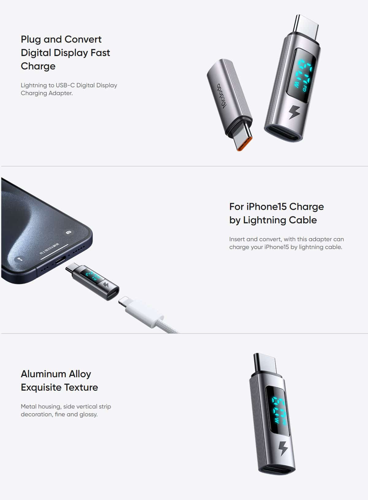 Mcdodo OT-599 Lightning to USB-C 60W Power Visible Adapter