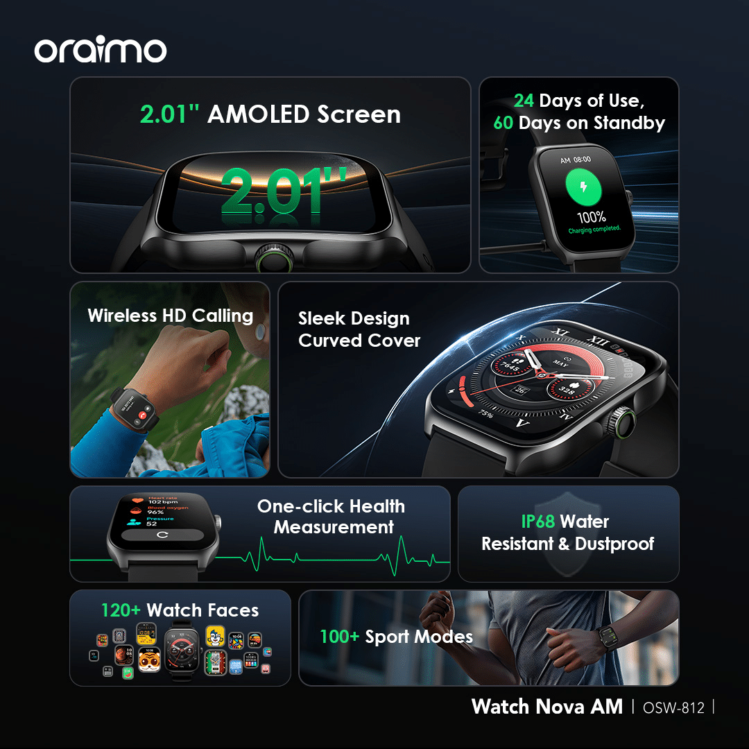 Oraimo Watch Nova AM AMOLED Calling Smart Watch 5