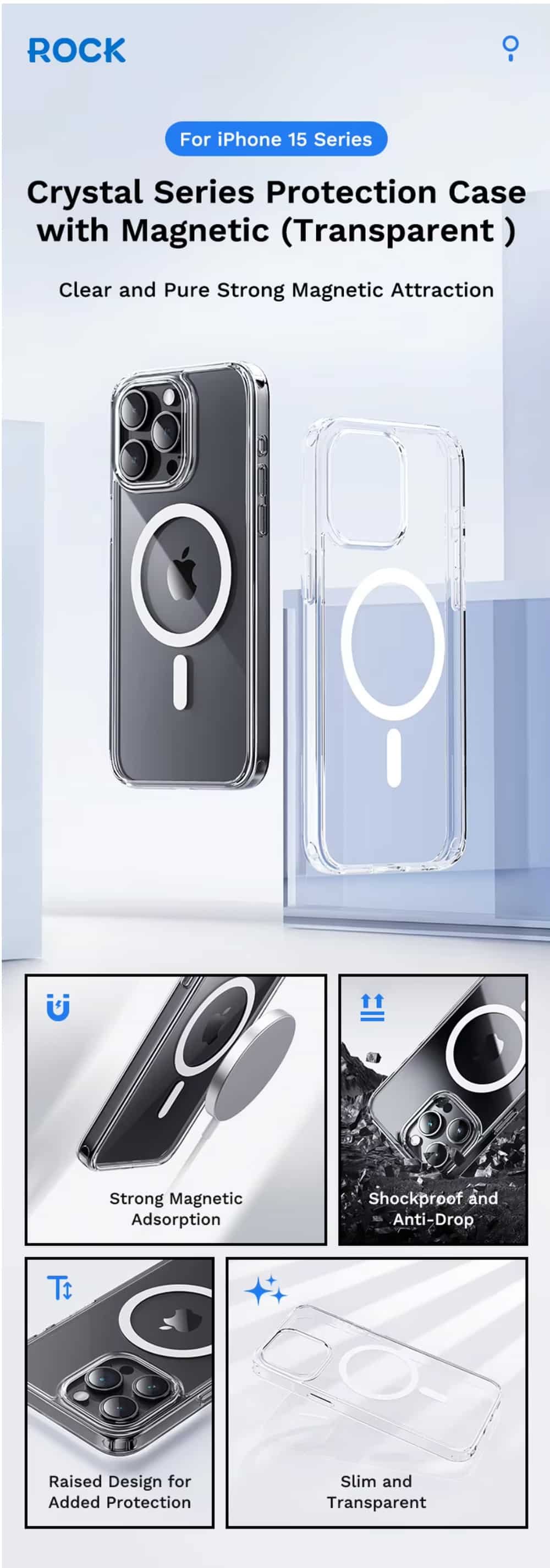 Rock iPhone 15 Pro Max Pure Series Protection Clear Magnetic Case