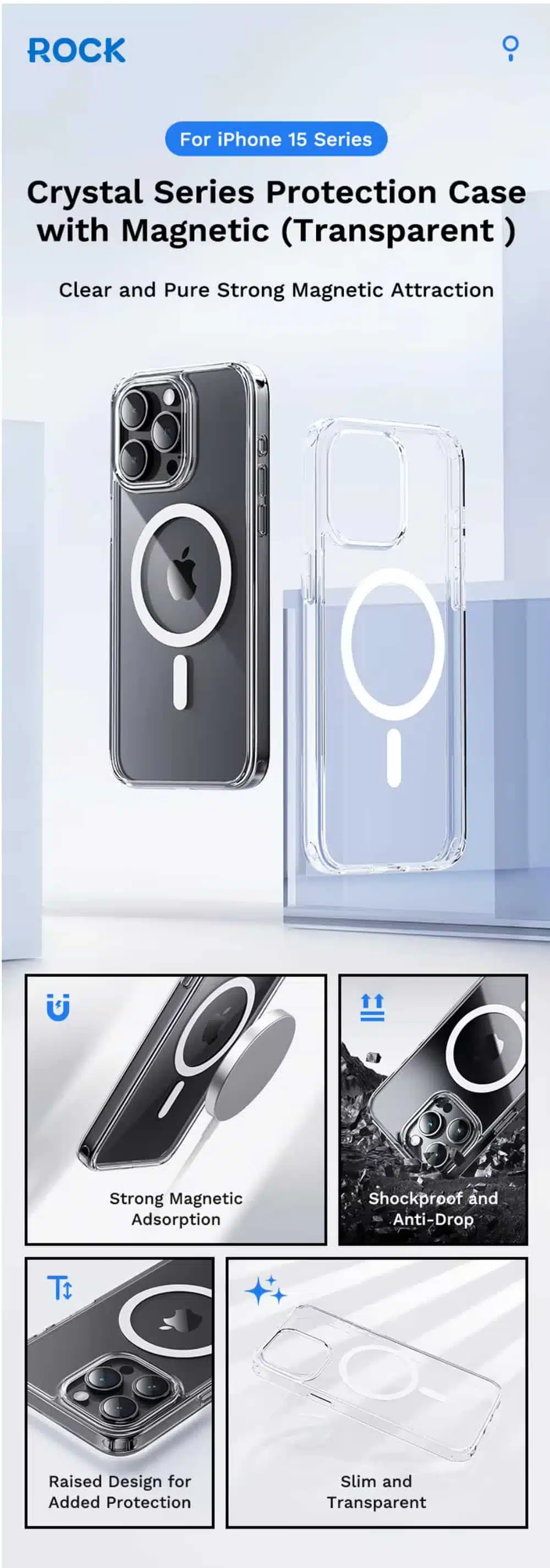 Rock iPhone 15 Pro Max Pure Series Protection Clear Magnetic Case