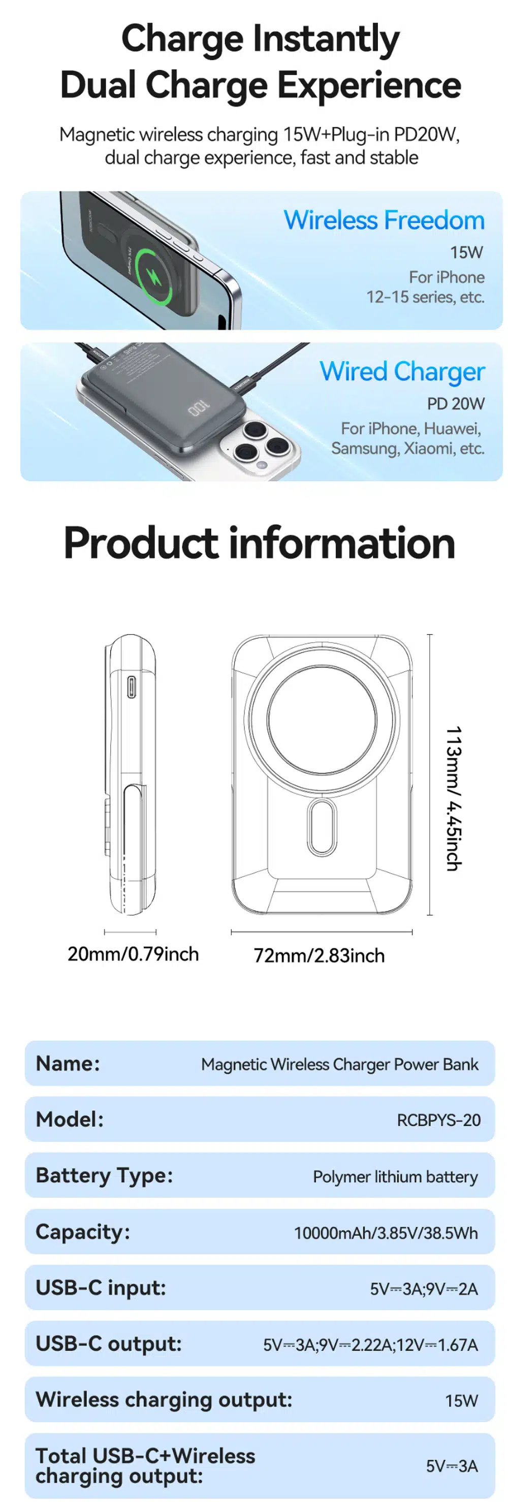 Rocoren Yase 10000mAh Magnetic Wireless Power Bank