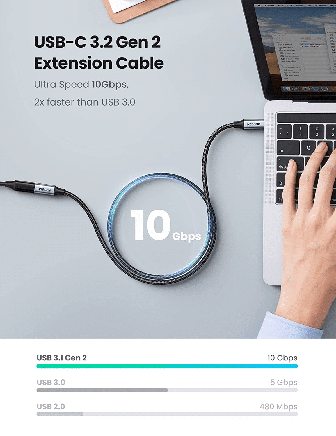 UGREEN US372 USB C Male to Female Gen2 5A Braided Cable 80810 3