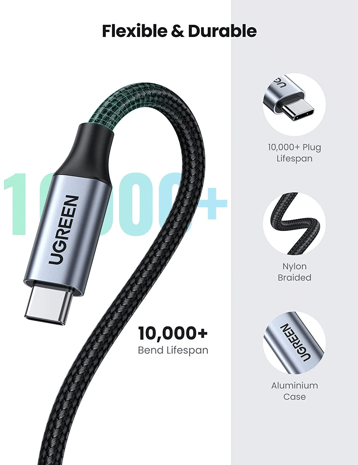 UGREEN US372 USB C Male to Female Gen2 5A Braided Cable 80810 4