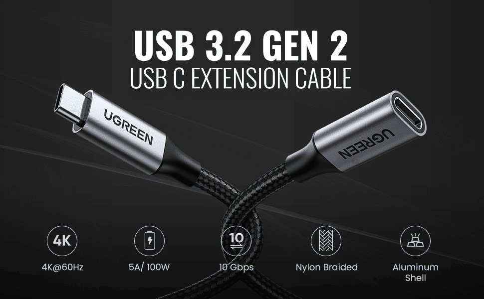 UGREEN US372 USB C Male to Female Gen2 5A Braided Cable 80810 8