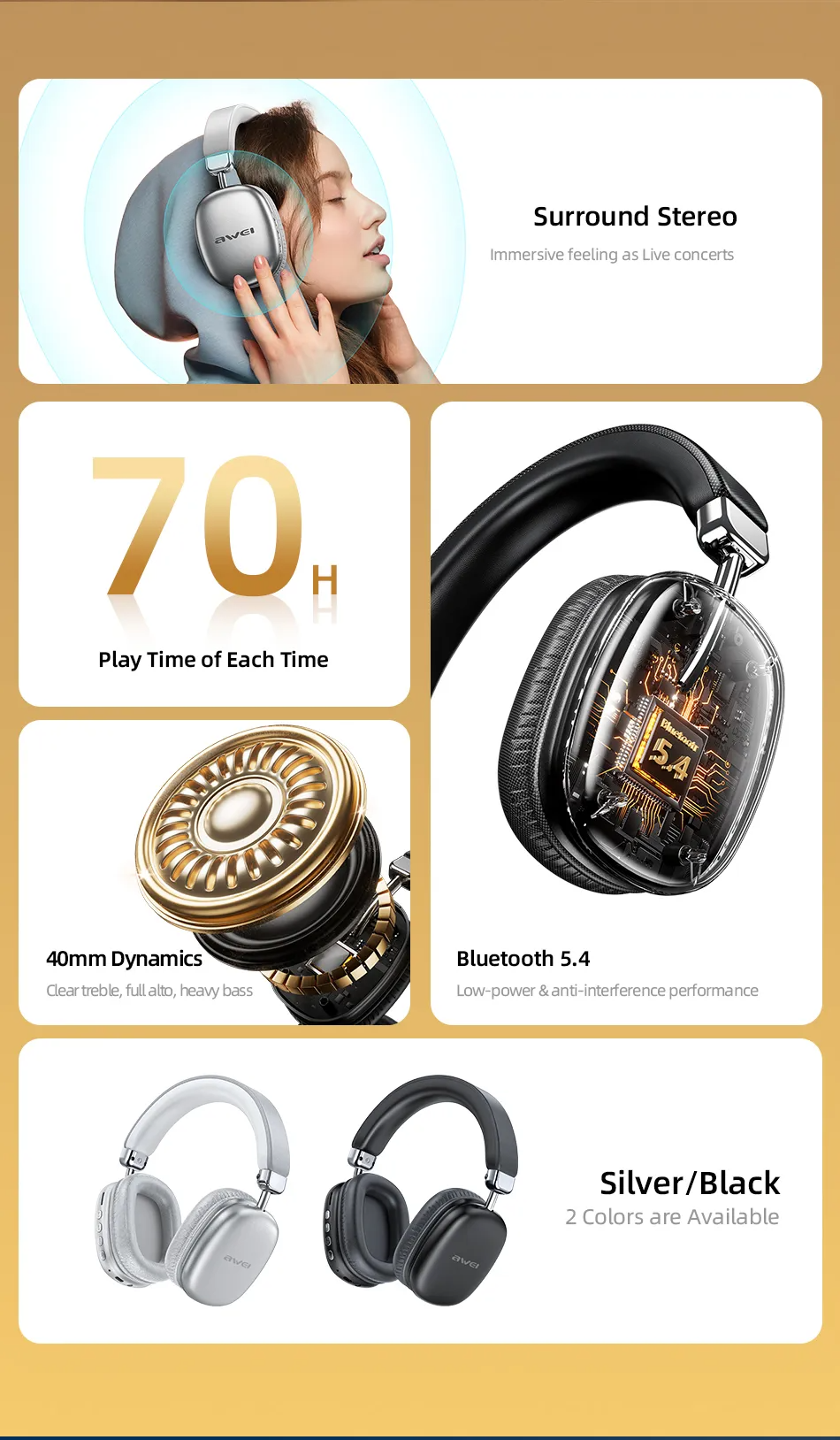 Awei AT7 Wireless Bluetooth Headphone 4