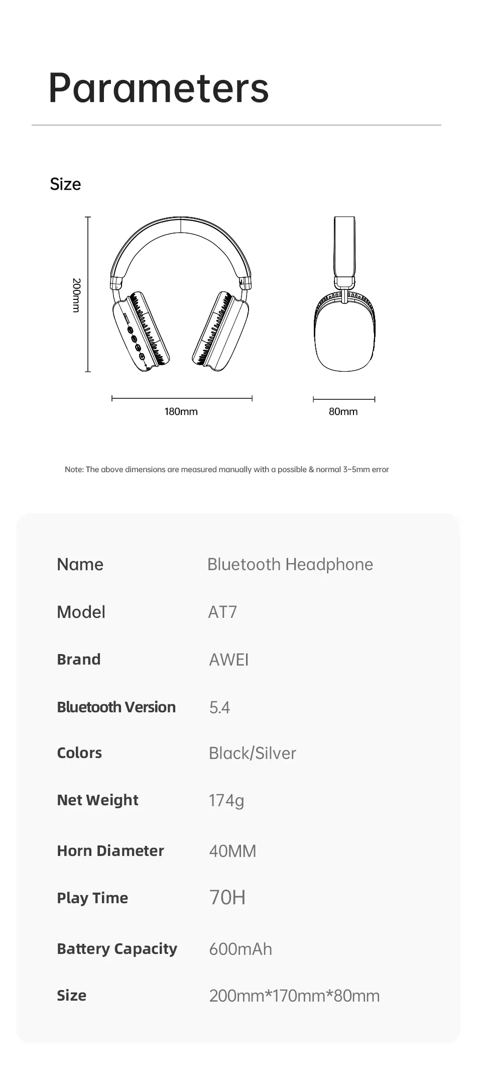 Awei AT7 Wireless Bluetooth Headphone 8