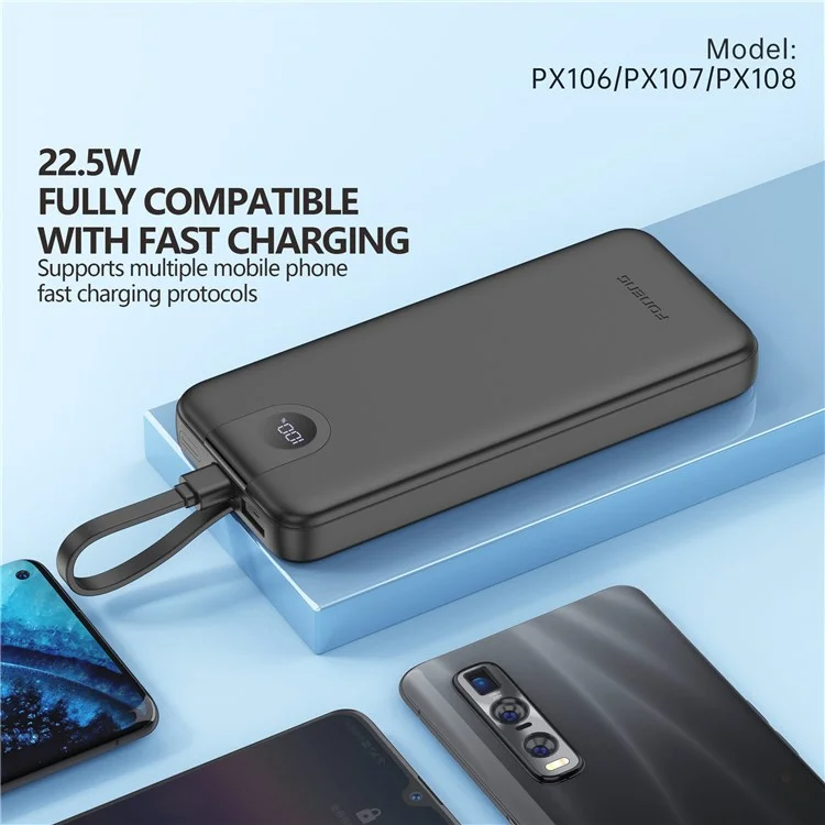 Foneng PX107 20000mAh 22.5W Power Bank with Built In 3 Cables 4