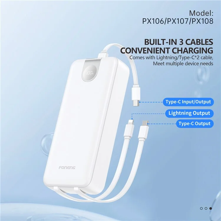 Foneng PX107 20000mAh 22.5W Power Bank with Built In 3 Cables 6