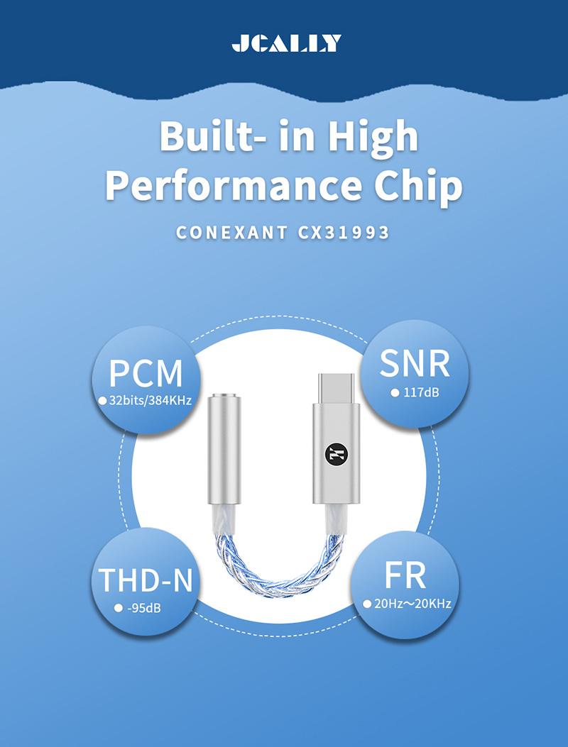 Jcally JM6E CX31993 DAC Chip With Portable Amp Type C to 3.5mm Mic