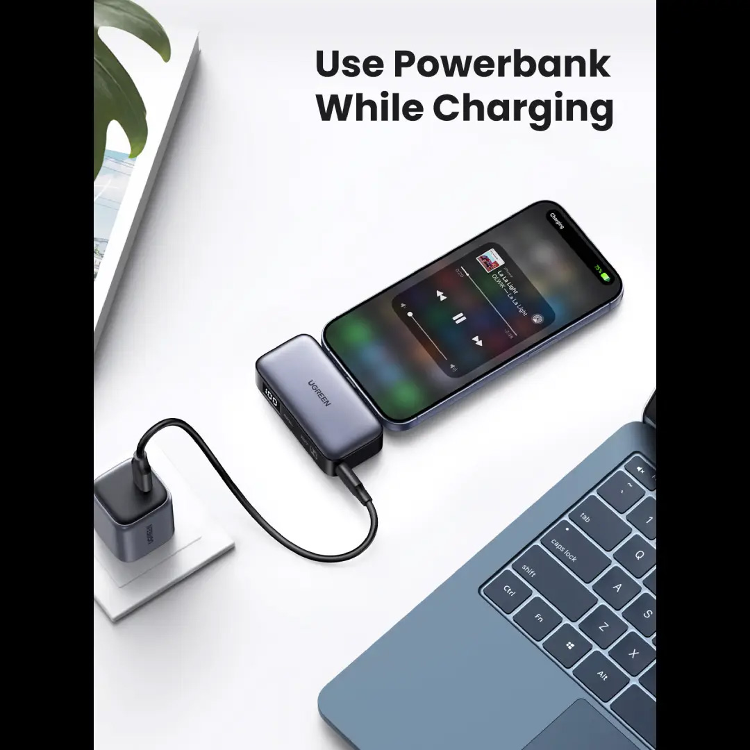 UGREEN 5000mAh 22.5W Built-In USB-C Power Bank with LED Display