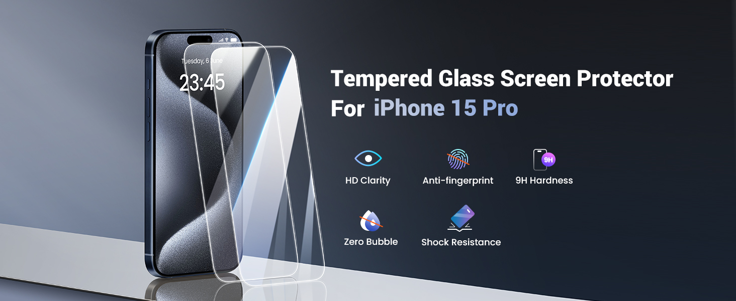 UGREEN SP371 iPhone 15 Pro Tempered Protective Film with Easy Installation Frame 25591 2