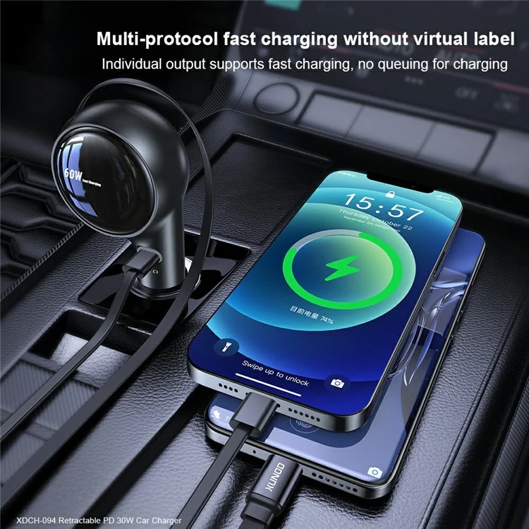 XUNDD XDCH 094 30W PD Fast Car Charger with Retractable Cable 7