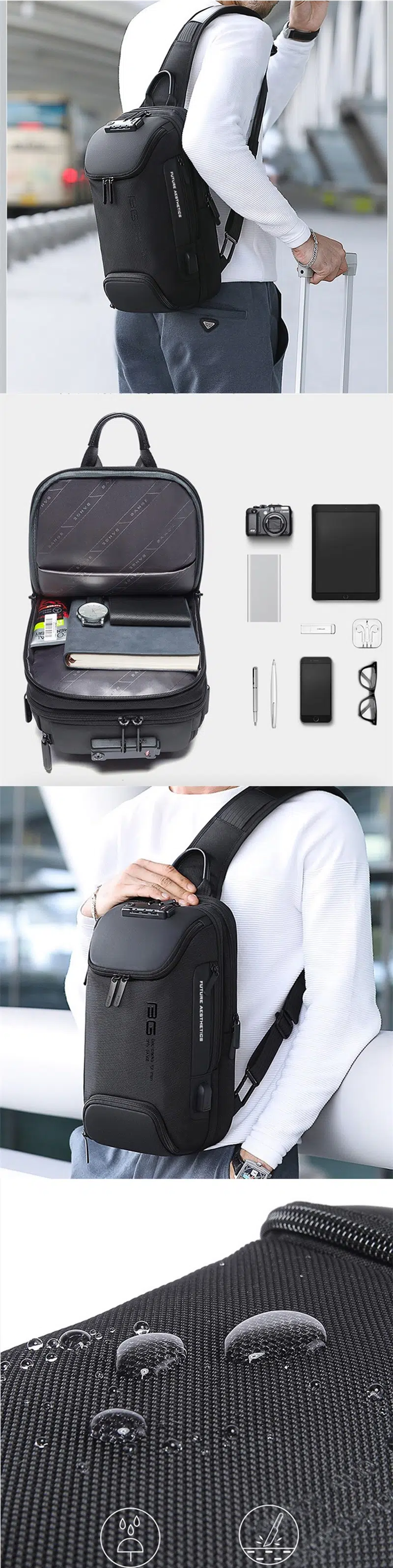 Bange BG-7082 Anti-theft TSA Lock Crossbody Bag