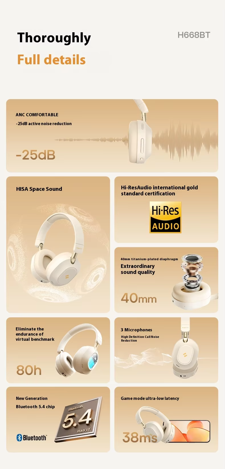 Havit H668BT ANC Bluetooth Headphone 7